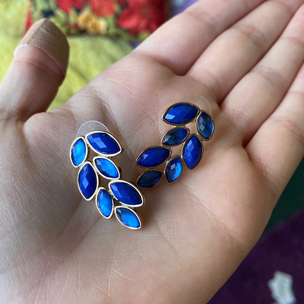 Blue Leaf Statement Earrings